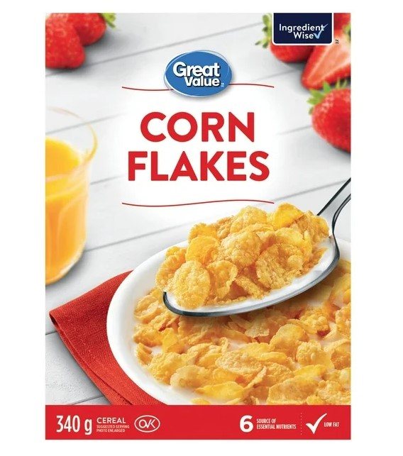 Great Value Corn Flakes Cereal, 340 g