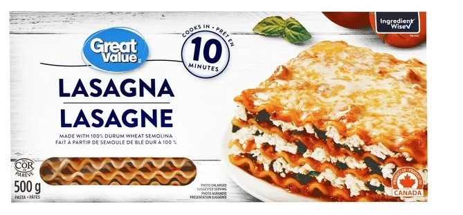 Great Value Lasagna Pasta, 500 g