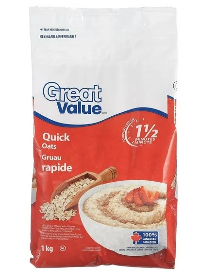 Great Value Quick Oats 1 kg, 100% Whole Grain Rolled Oats