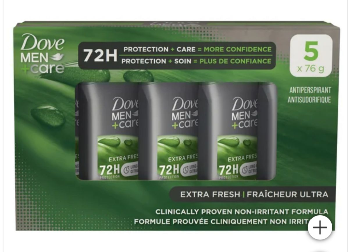 Dove Antiperspirant Deodorant for Men, 5 x 76 g