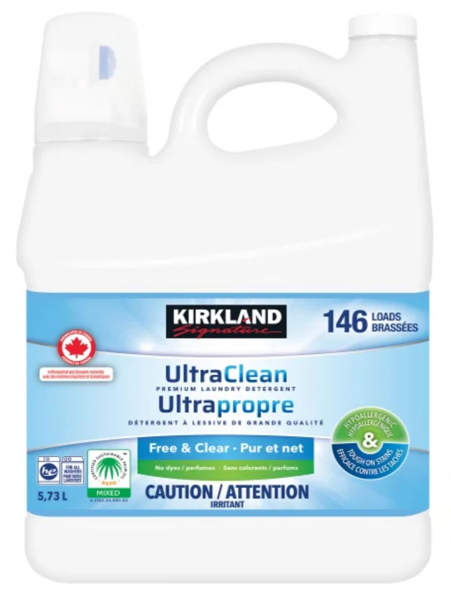 Kirkland Signature Free and Clear Ultra Clean Liquid Laundry Detergent, 146 Wash Loads, 5.73L