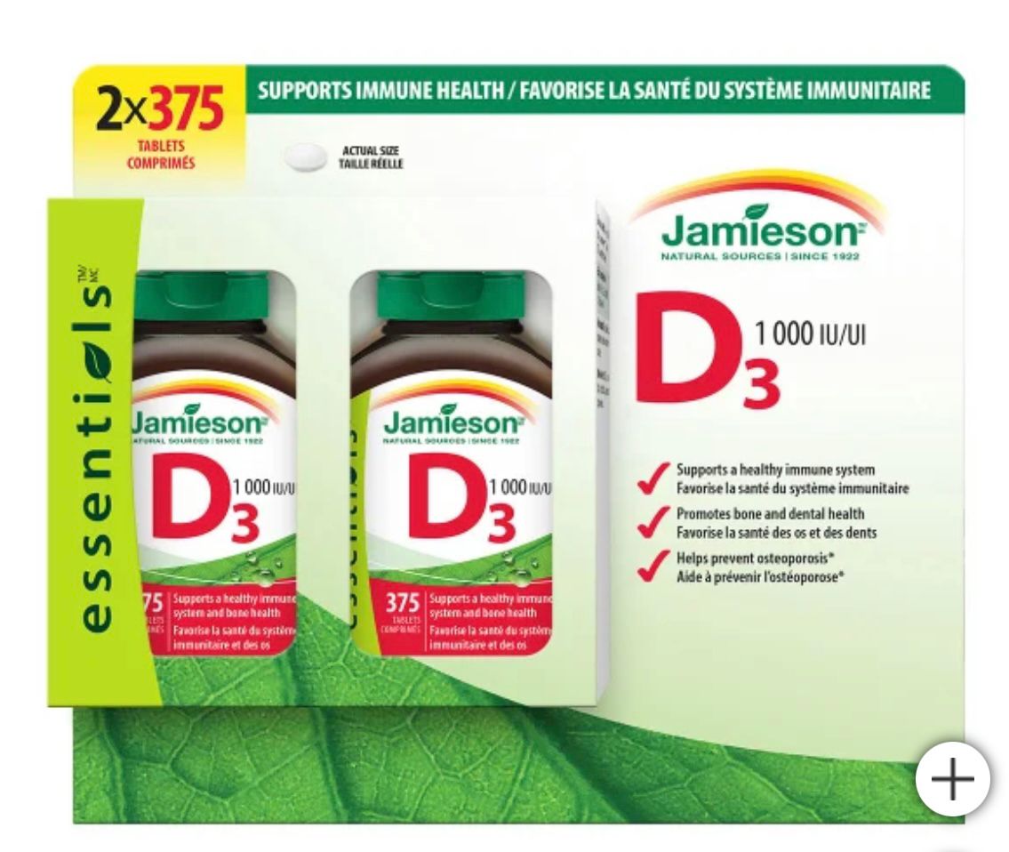 Jamieson Vitamin D3 1000 IU, 2 x 375 Tablets