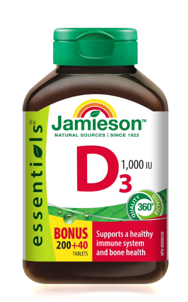 Jamieson Vitamin D3 1,000 IU Tablets, 200+40 tablets