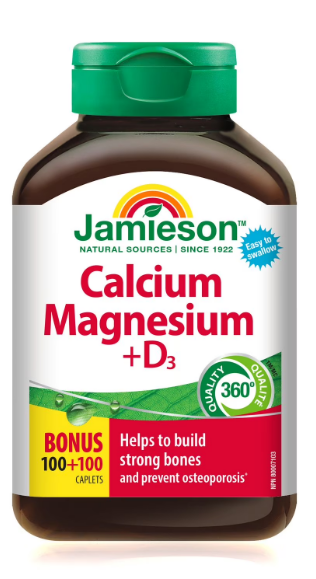 Jamieson Calcium Magnesium Plus Vitamin D3 Caplets, 100+100 caplets